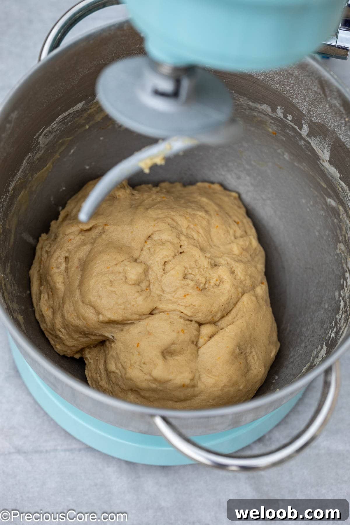 Dough in a stand mixer.