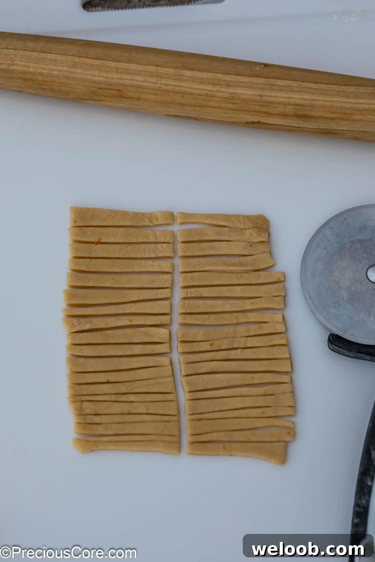 Dough cut into strips.