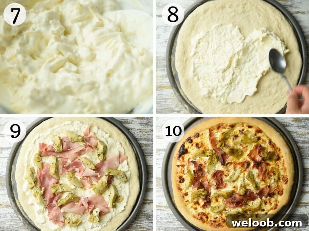 Step by step photos showing how to make artichoke pizza
