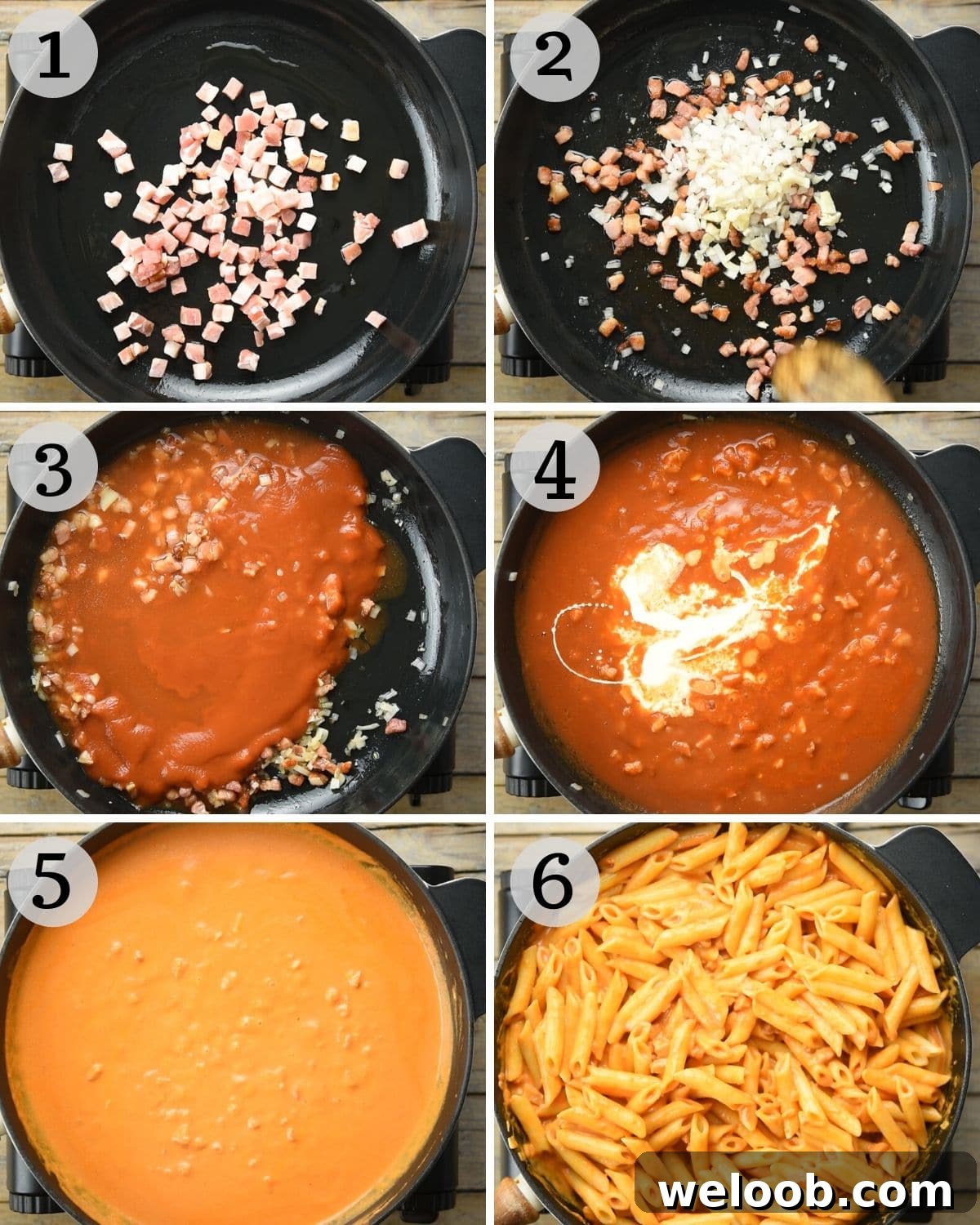 Step by step photos for making penne alla vodka