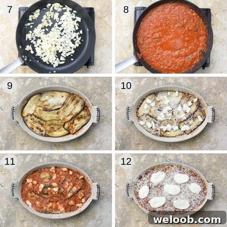Step by step photos for assembling eggplant parmigiana