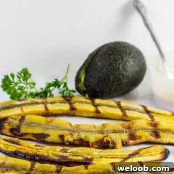 Grilled plantains with an avocado.