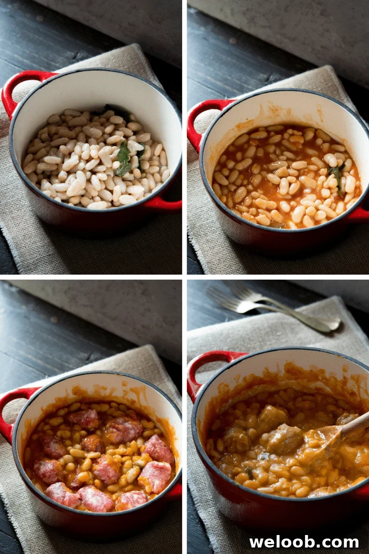 Step by step photos on how to make Tuscan bean stew with sausages