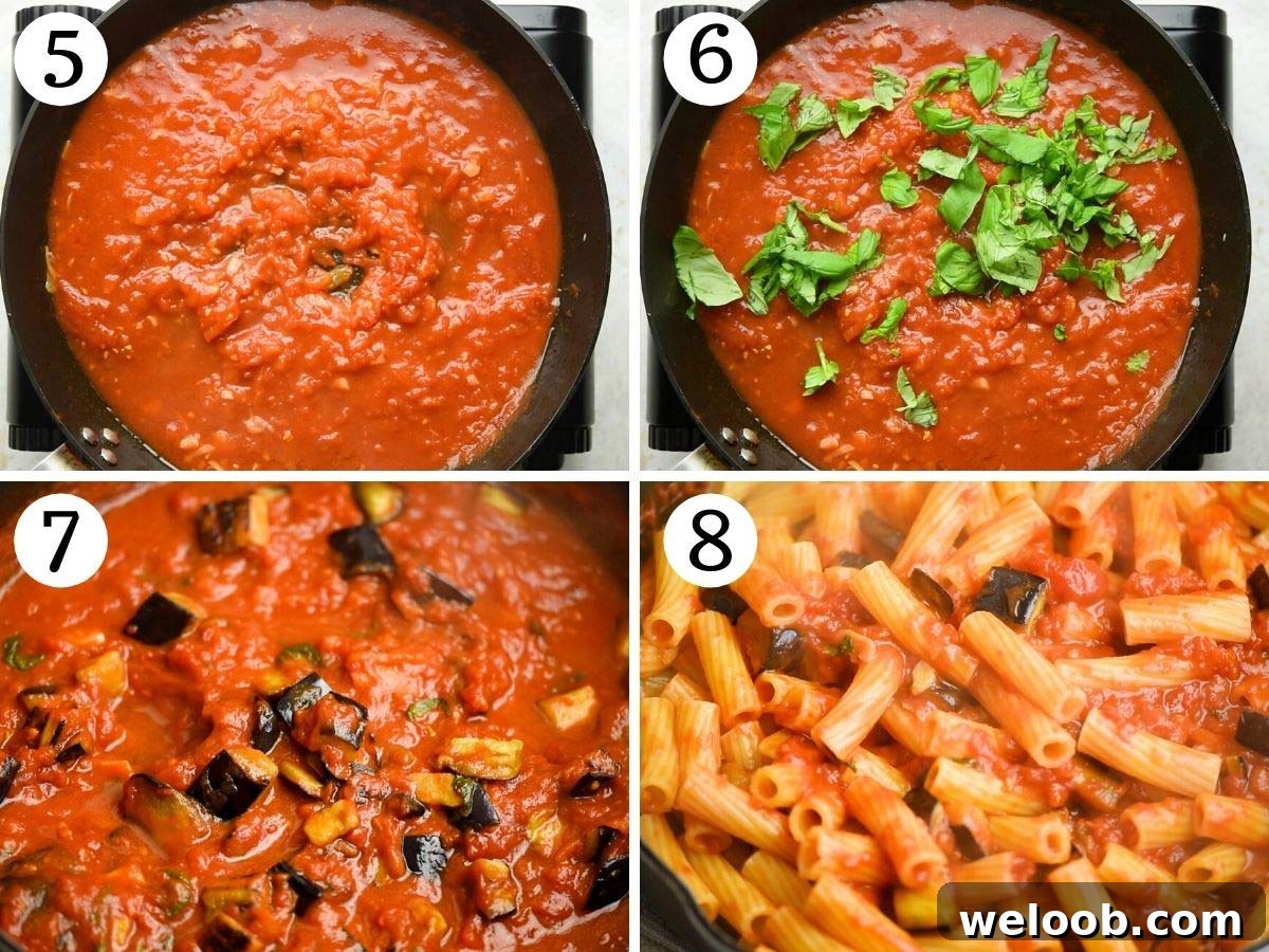 Step by step photos showing how to make Pasta alla Norma pasta sauce