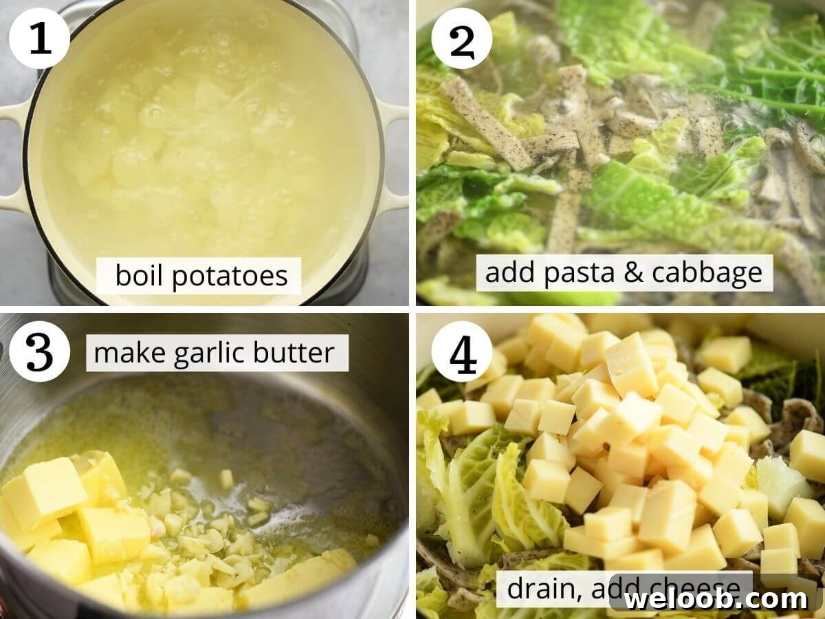 Step by step photos showing how to make pizzoccheri pasta