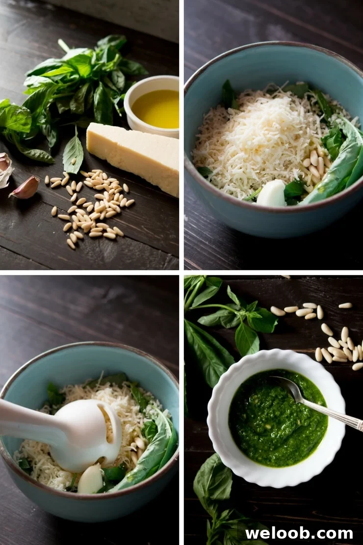 Step by step photos on how to make basil pesto