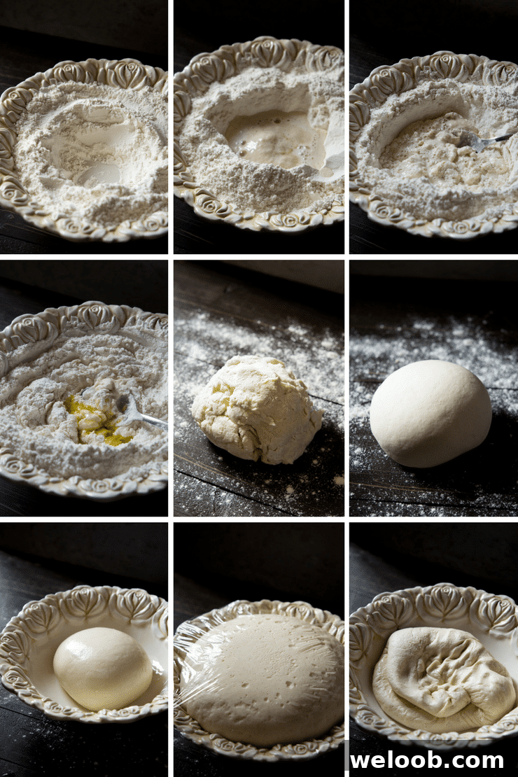 step by step photos on how make basic pizza dough for a basil pesto pizza recipe