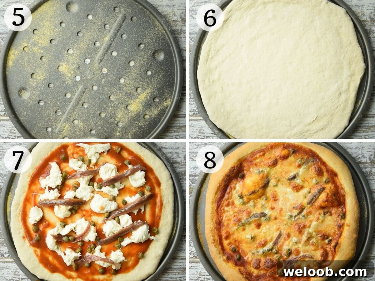 Step by step photos showing how to make anchovy pizza