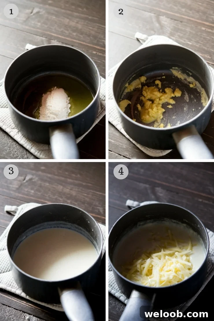 Step by step photos on how to make bechamel sauce
