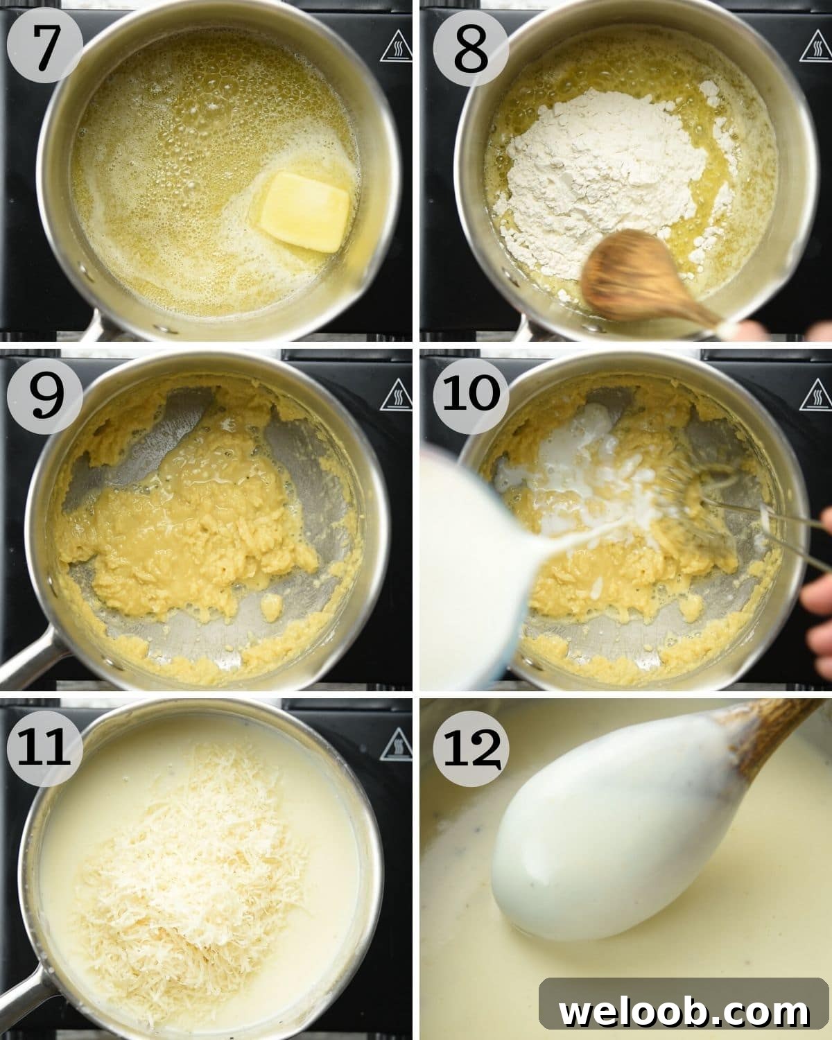 Step by step photos for making bechamel sauce