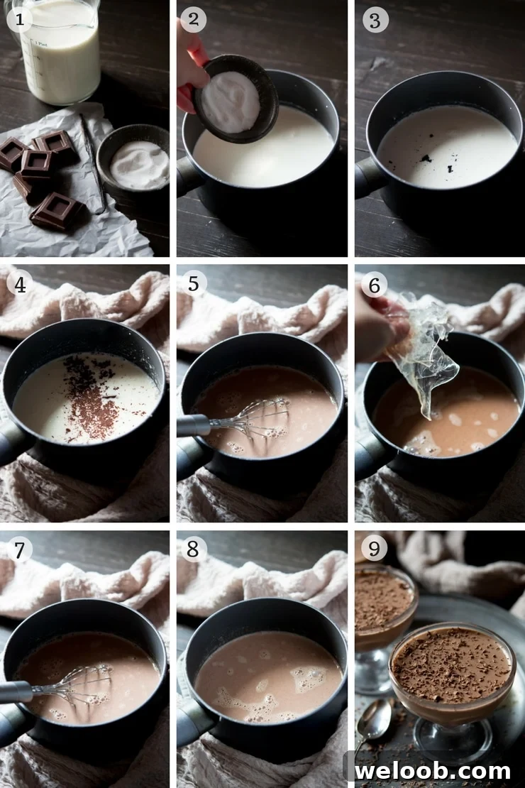 Step by step photos on how to make chocolate panna cotta