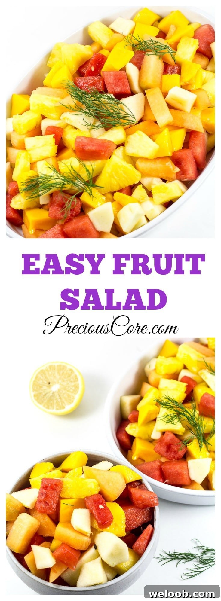 Collage with text "Easy Fruit Salad."