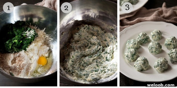 Step by step photos for how to make broccoli rabe and ricotta gnudi