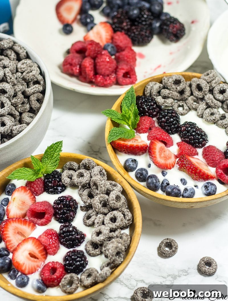 Mixed berry parfait bowls.