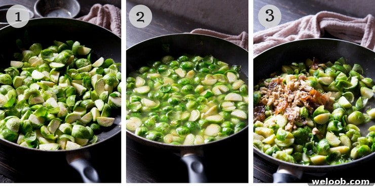 step by step photos for sauteed brussels sprouts with dates and walnuts