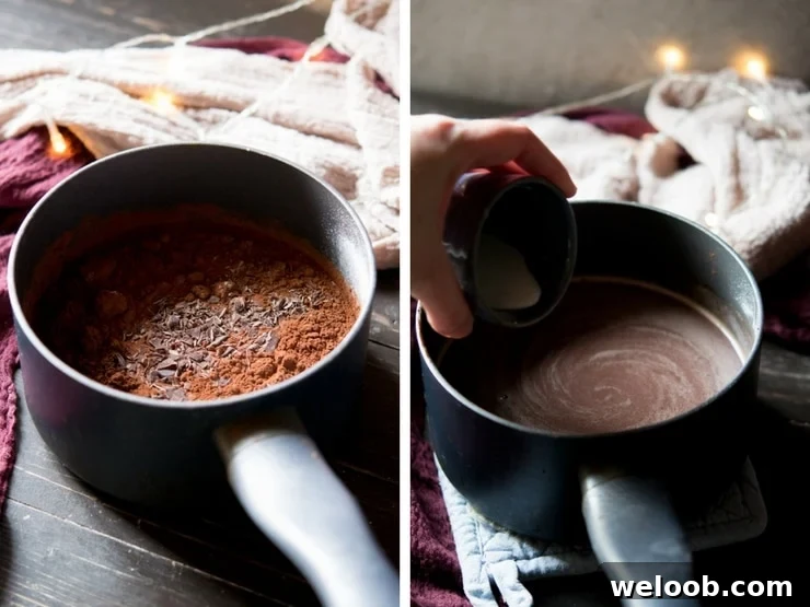 Step by step photos for how to make Italian hot chocolate