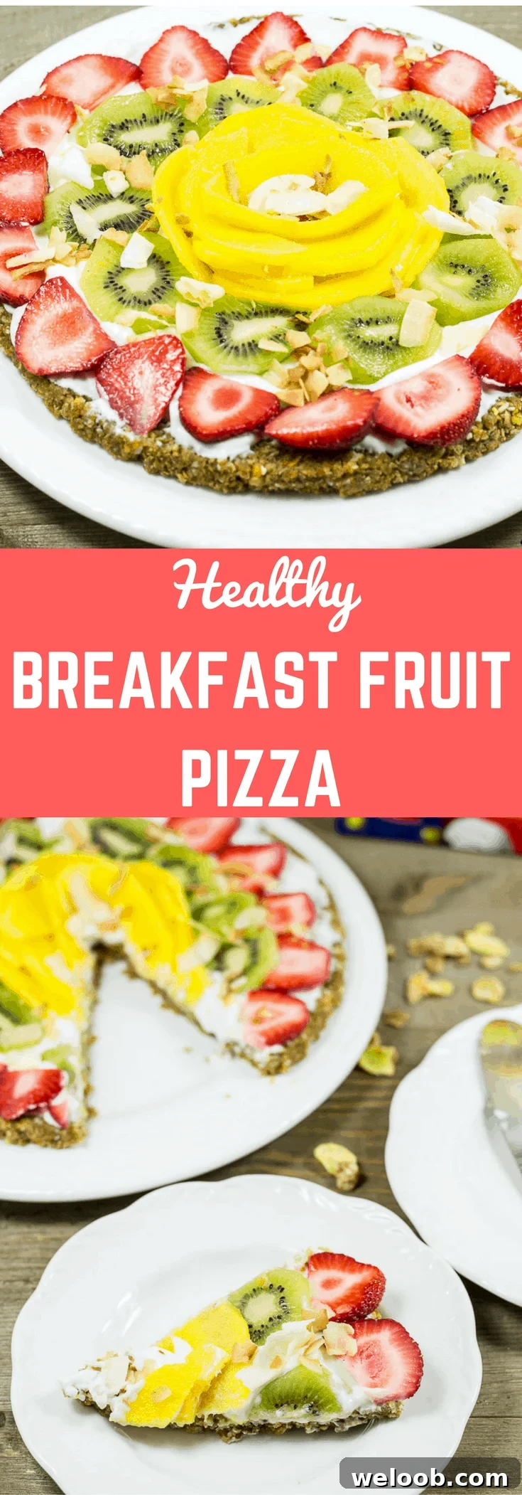 This breakfast pizza is made with a nutty cereal crust then topped with Greek yogurt and fruits. It is a healthy, quick and easy breakfast recipe.