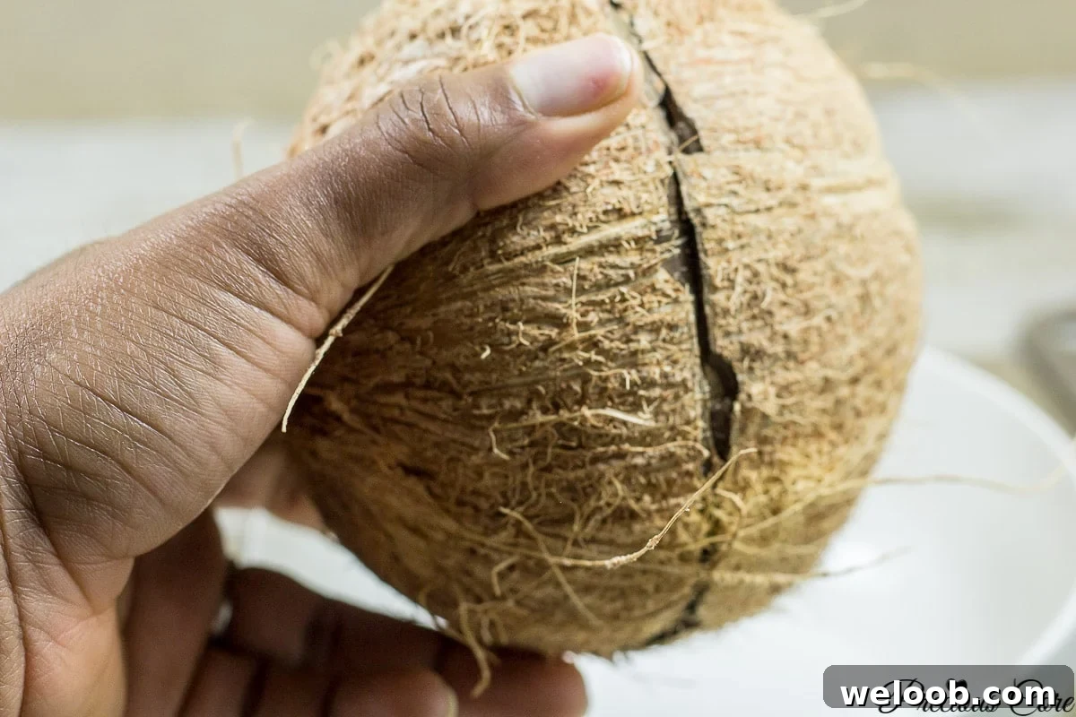 Open a coconut at home.