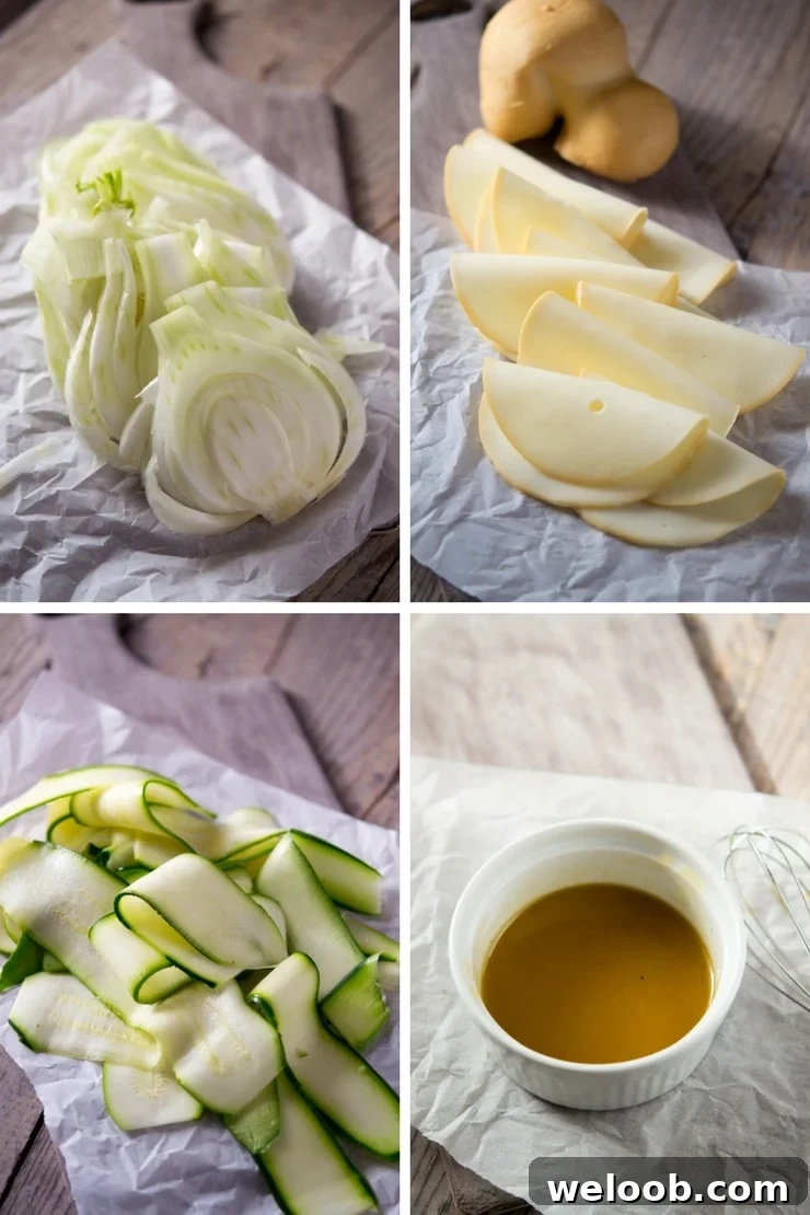 step by step photos for making a courgette salad with fennel