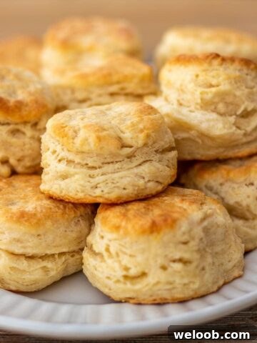 Stacked Buttermilk Biscuits on platter