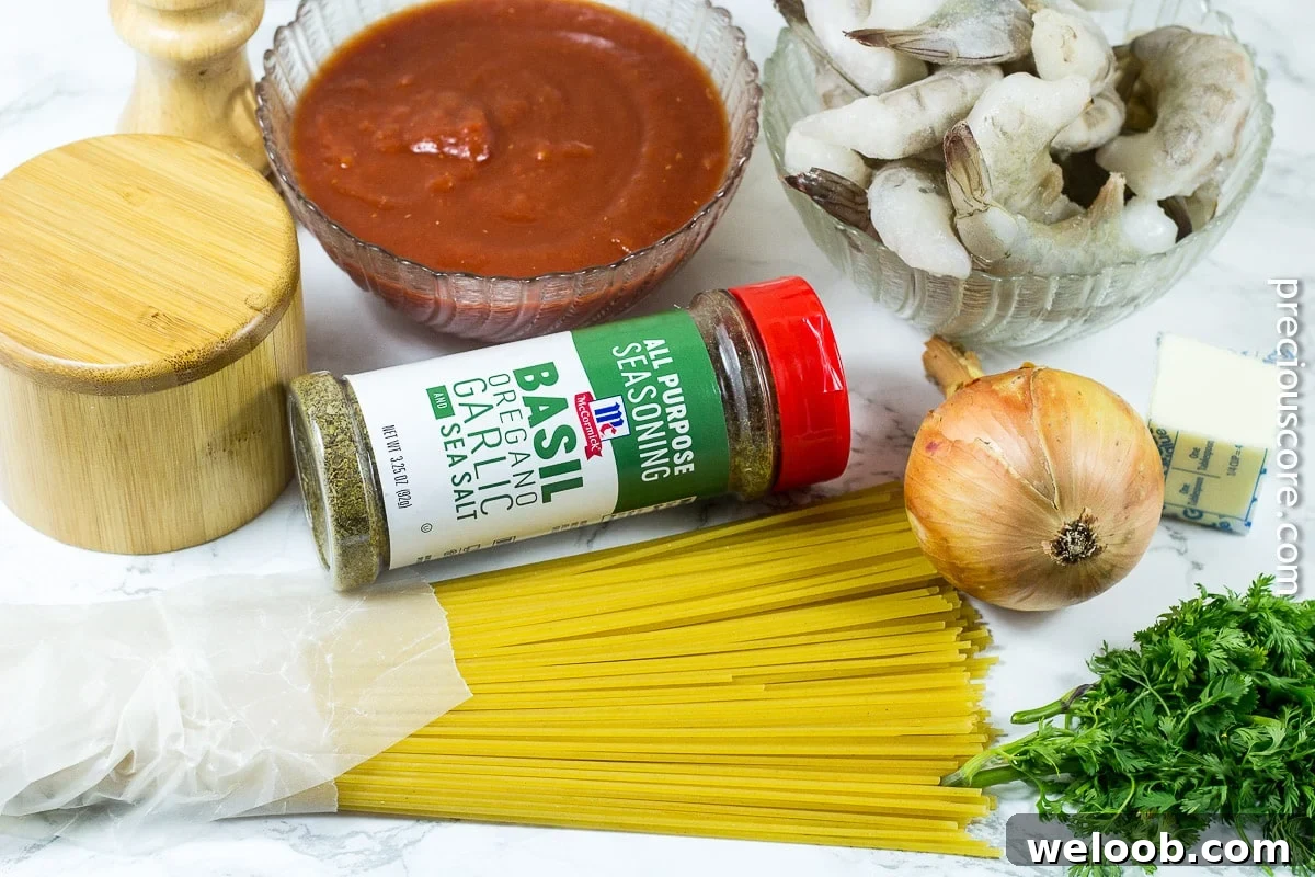 Ingredients for blackened shrimp pasta