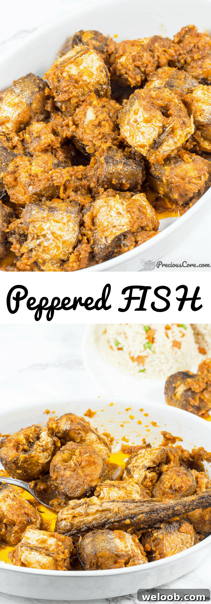 Collage with text "Peppered Fish."