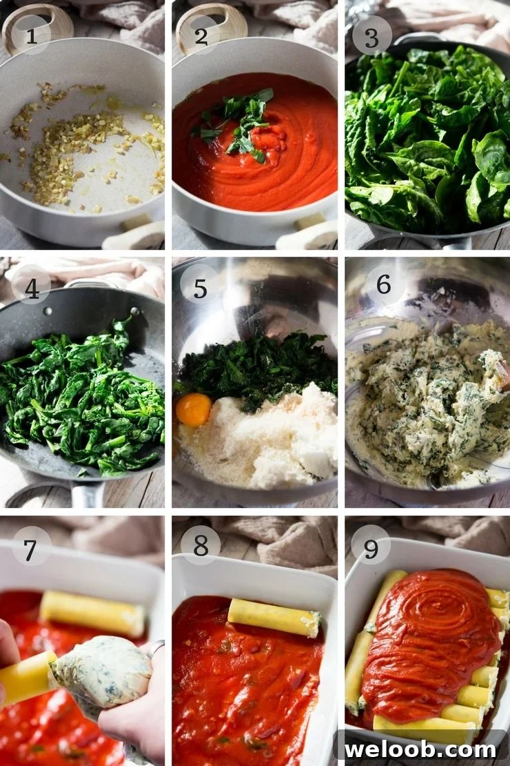 step by step photos for making spinach and ricotta cannelloni
