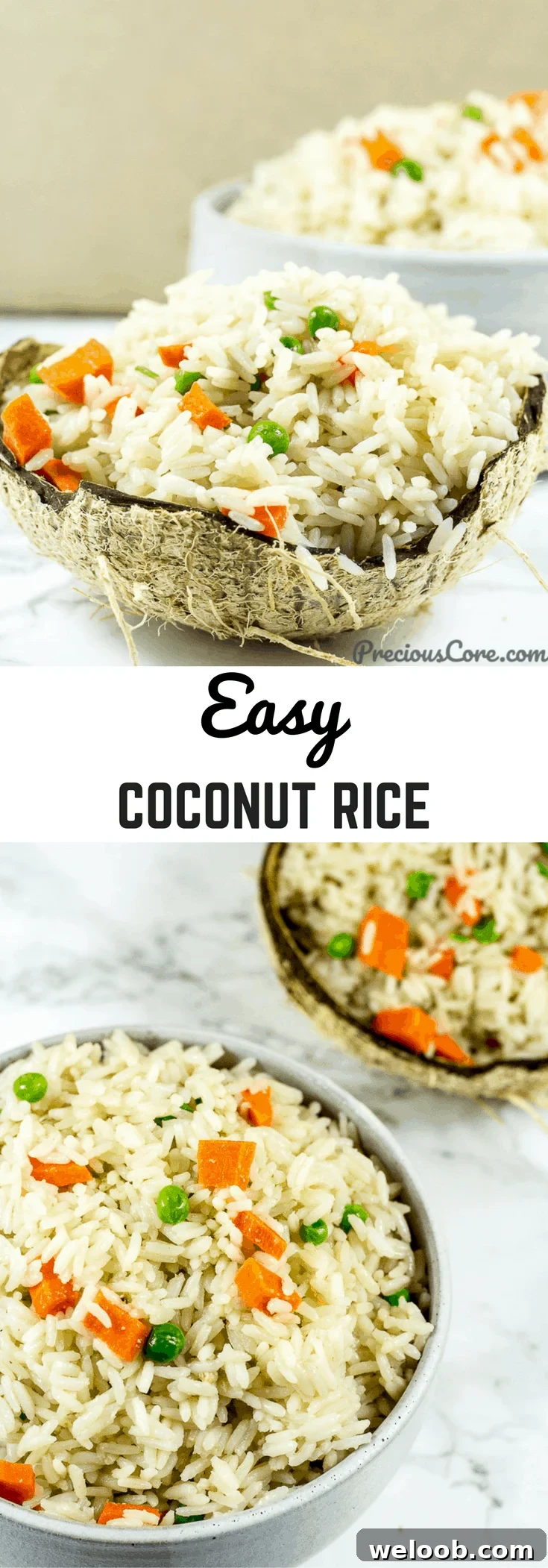Collage with text "Easy Coconut Rice."