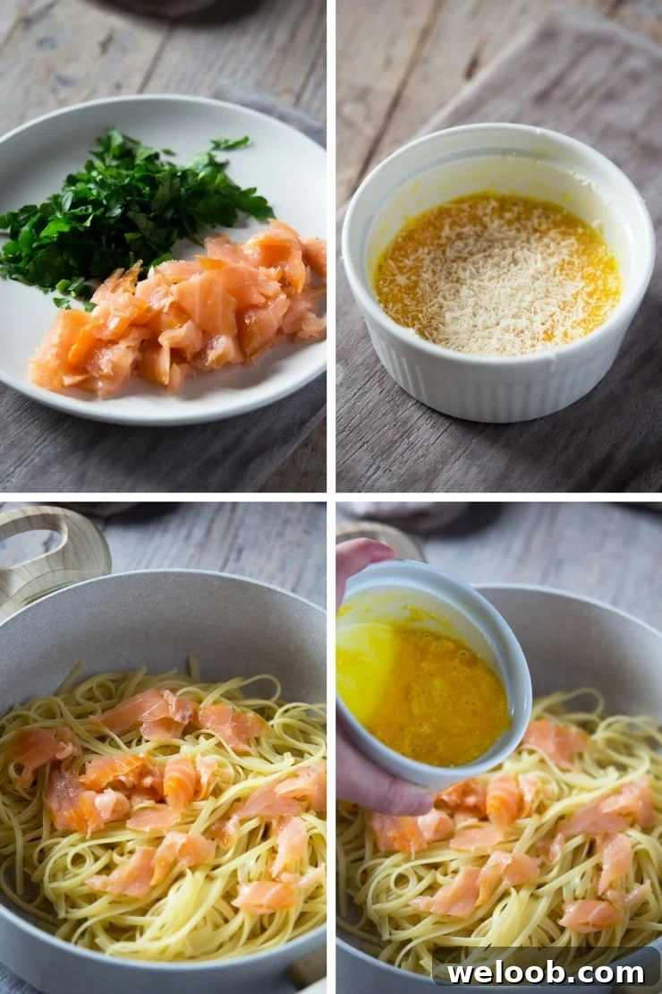 step by step photos for making smoked salmon pasta