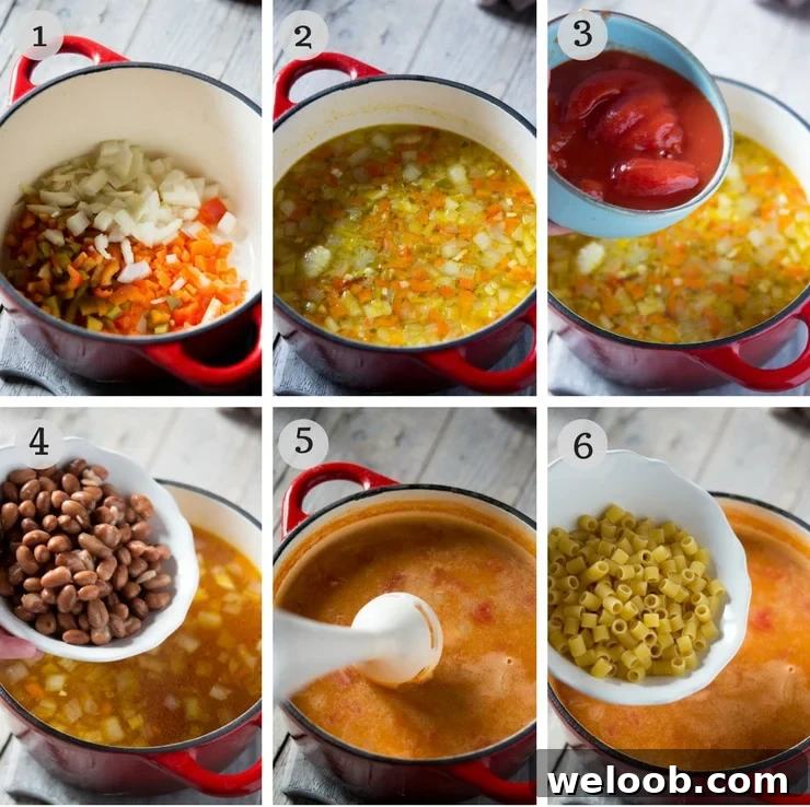 Step by step photos for making pasta fagioli soup