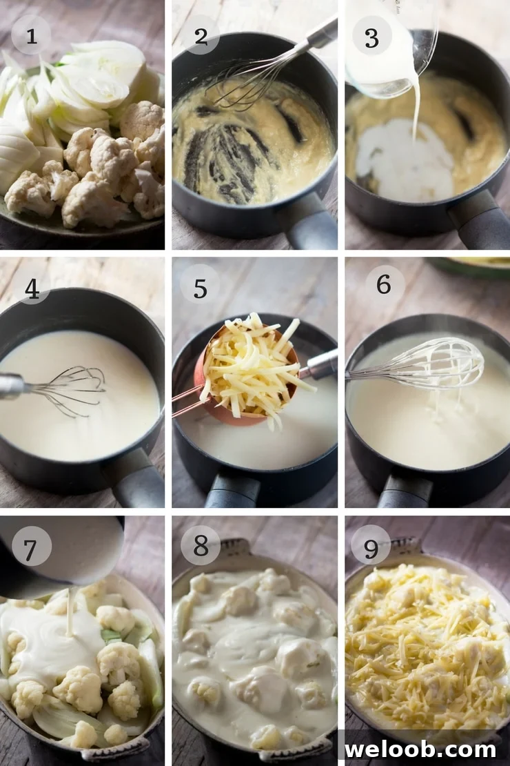 step by step photos for making baked cauliflower cheese