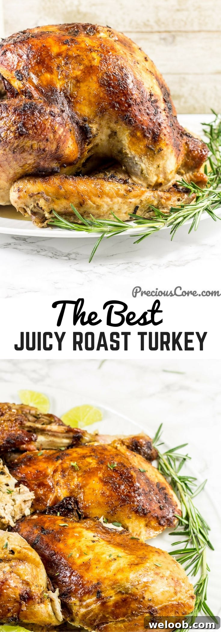 Collage of turkey with text "The Best Juicy Roast Turkey."