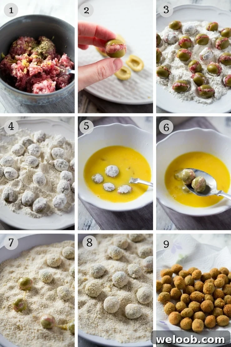 step by step photos for making sausage stuffed olives