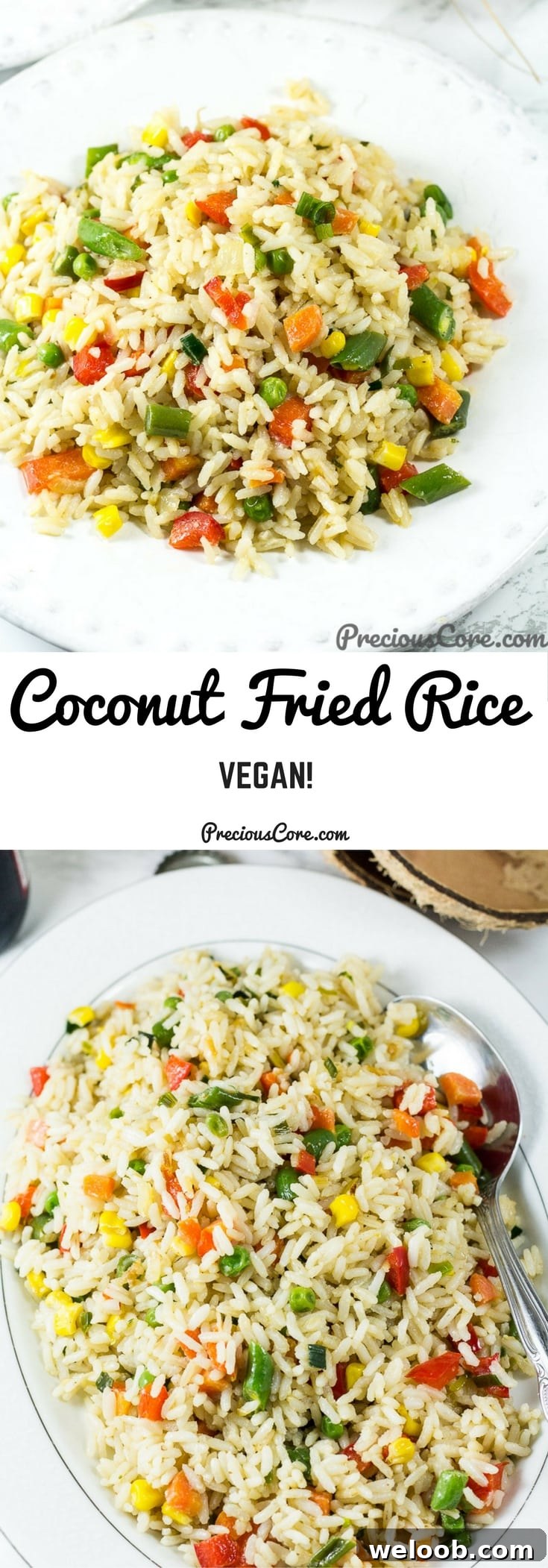 Collage with text "Coconut Fried Rice Vegan!"