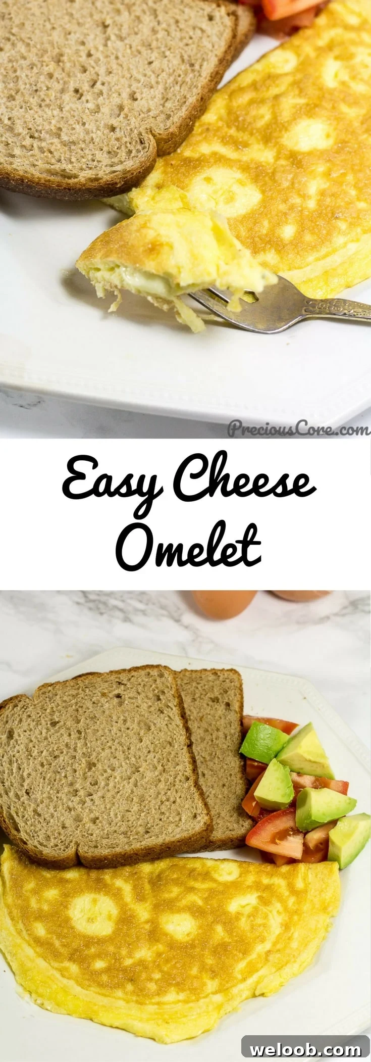 Collage with text "Easy Cheese Omelet."