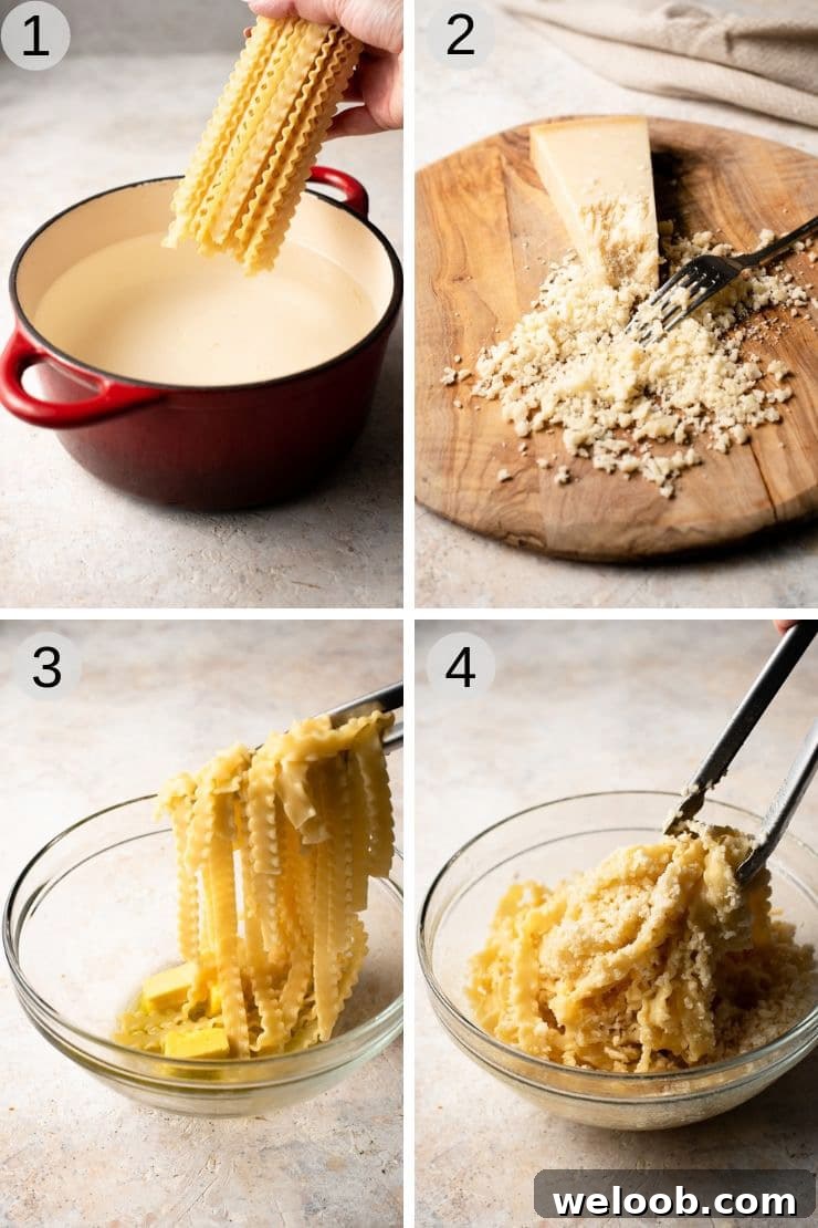 Step by step photos for making parmesan pasta
