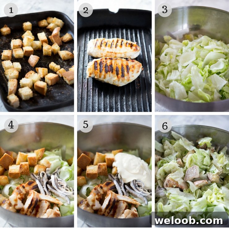 Step by step photos for how to make a grilled chicken caesar salad