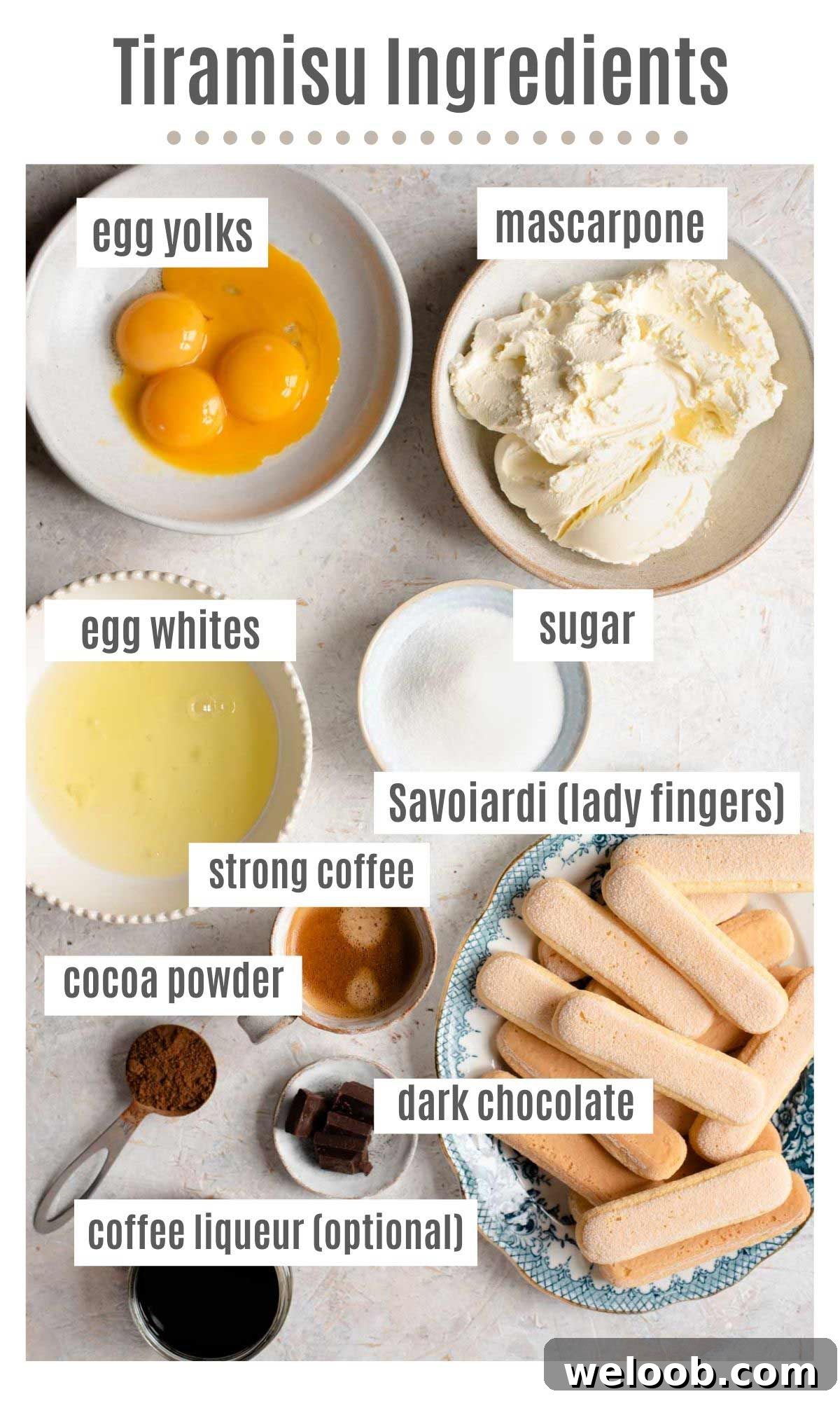 An overview of all the ingredients you need to make tiramisu