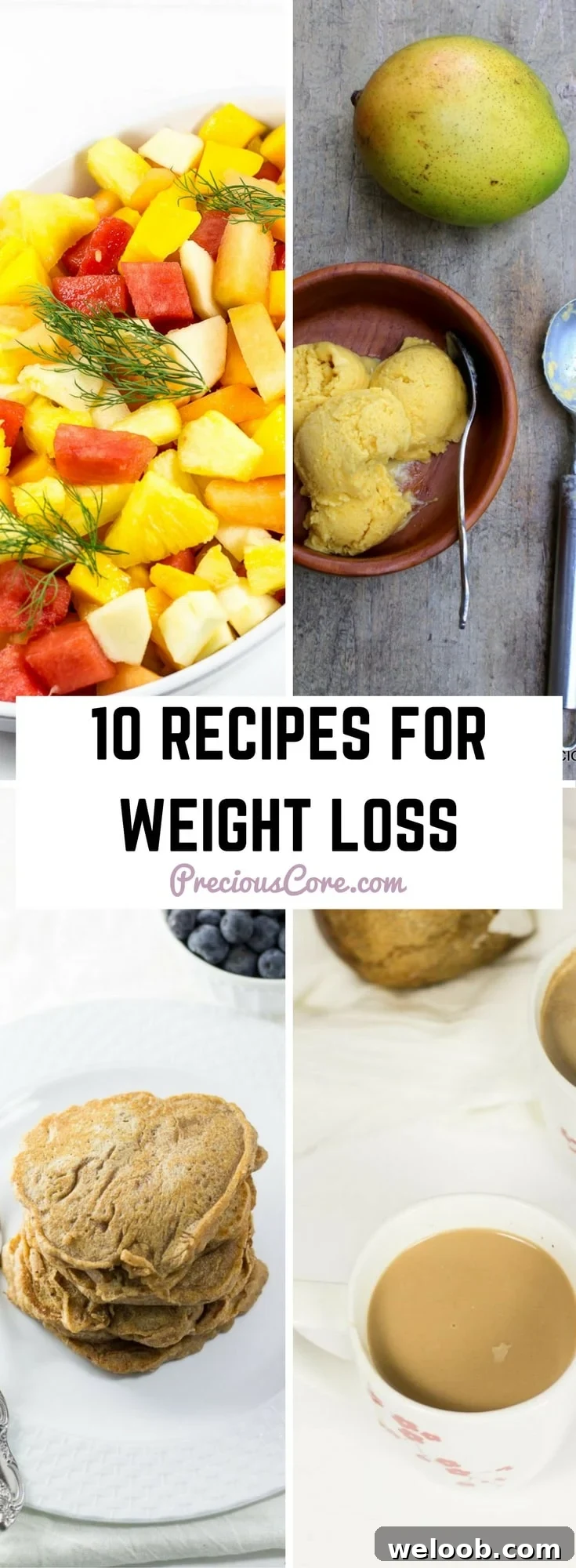 Collage of food with text "10 recipes for weight loss."