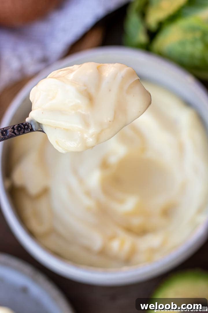 A spoonful of homemade mayonnaise 