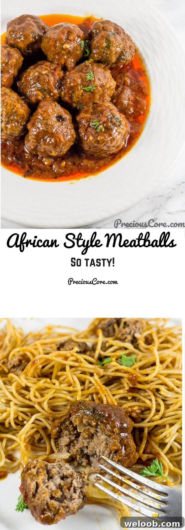 Collage with text "African Style Meatballs So Tasty!"