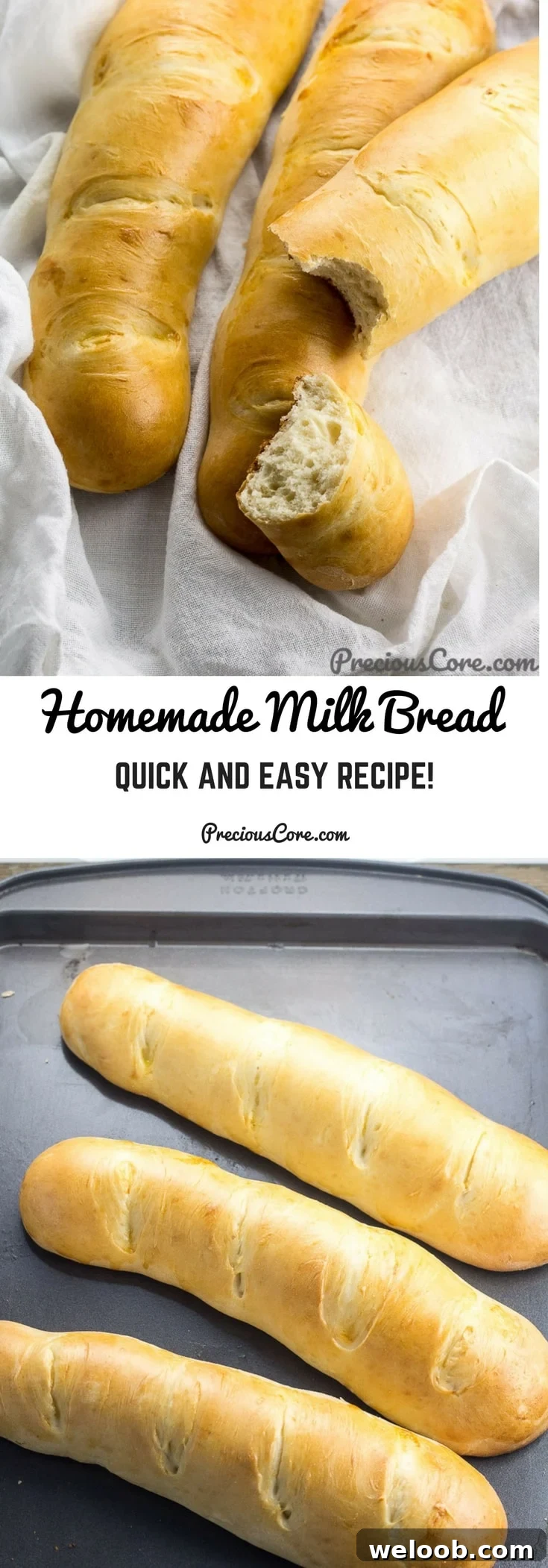Collage with text "Homemade Milk Bread Quick and Easy Recipe!"