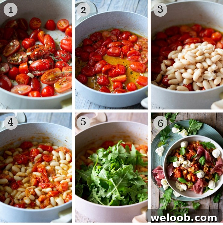 Step by step photos for making a warm white bean salad