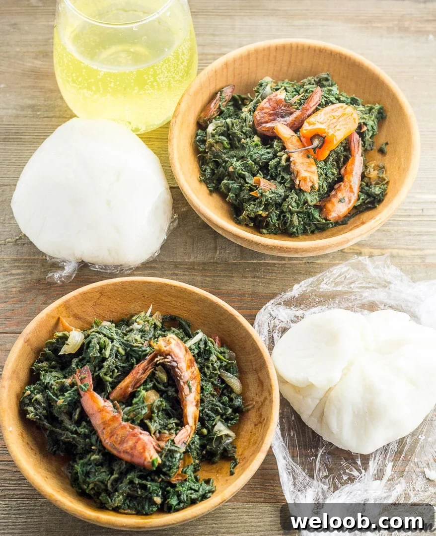 Corn Fufu and Pumpkin Leaf Stew