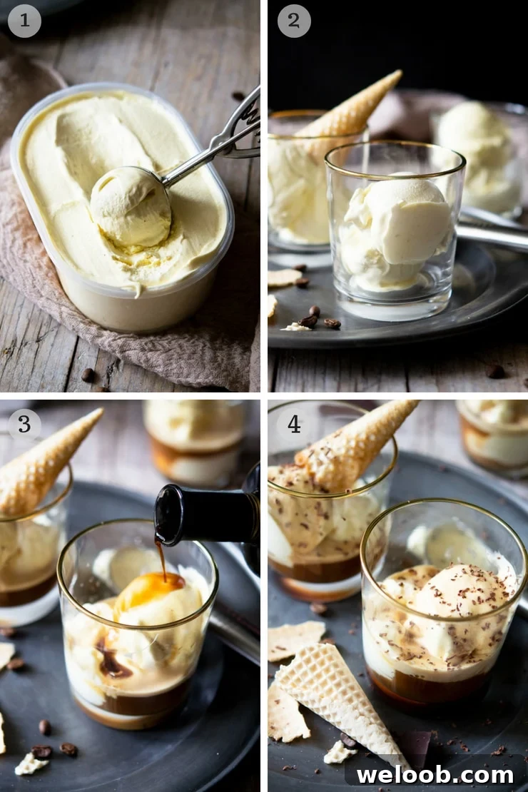 Step by step photos for making an affogato dessert