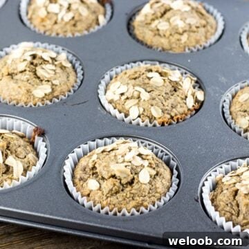 Healthy Banana Oat Muffins - simple one bowl recipe.