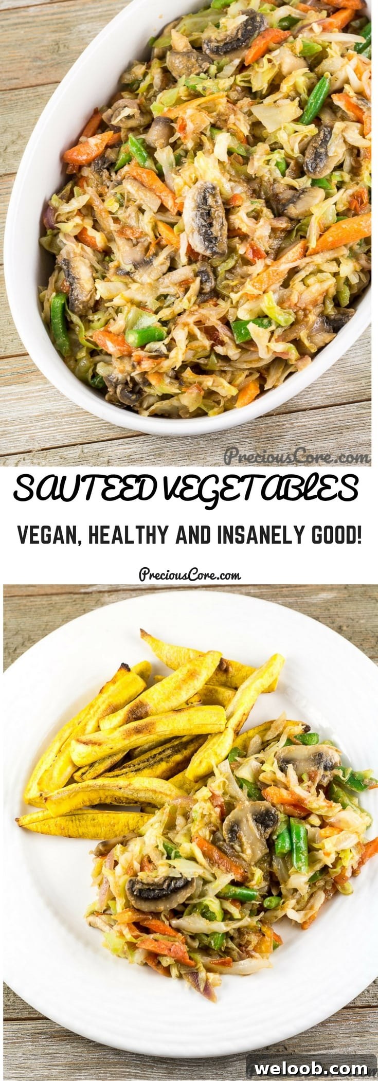 Collage with text "Sauteed Vegetables Vegan, Healthy and Insanely Good!"