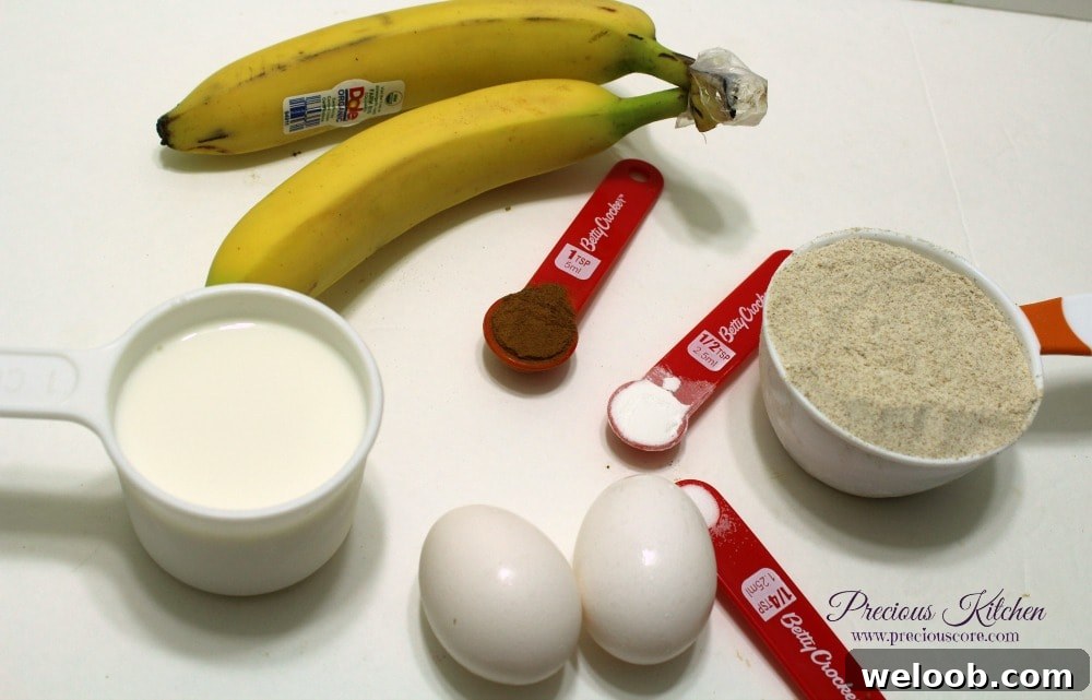 ingredients for whole wheat banana pancakes