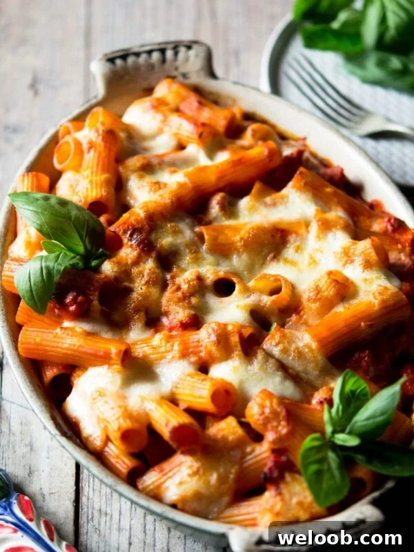 A close up of a sausage pasta bake