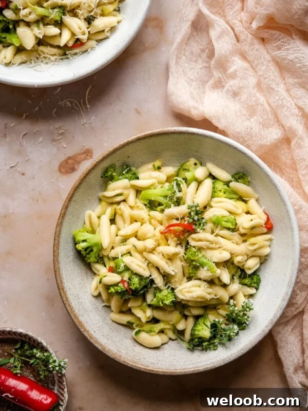 Cavatelli and broccoli in a bowl